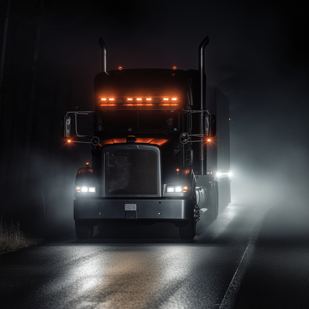Image of a truck equipped with visibility aids and "Prevent Truck Accidents Visibility" measures displayed, targeting blind spot reduction.