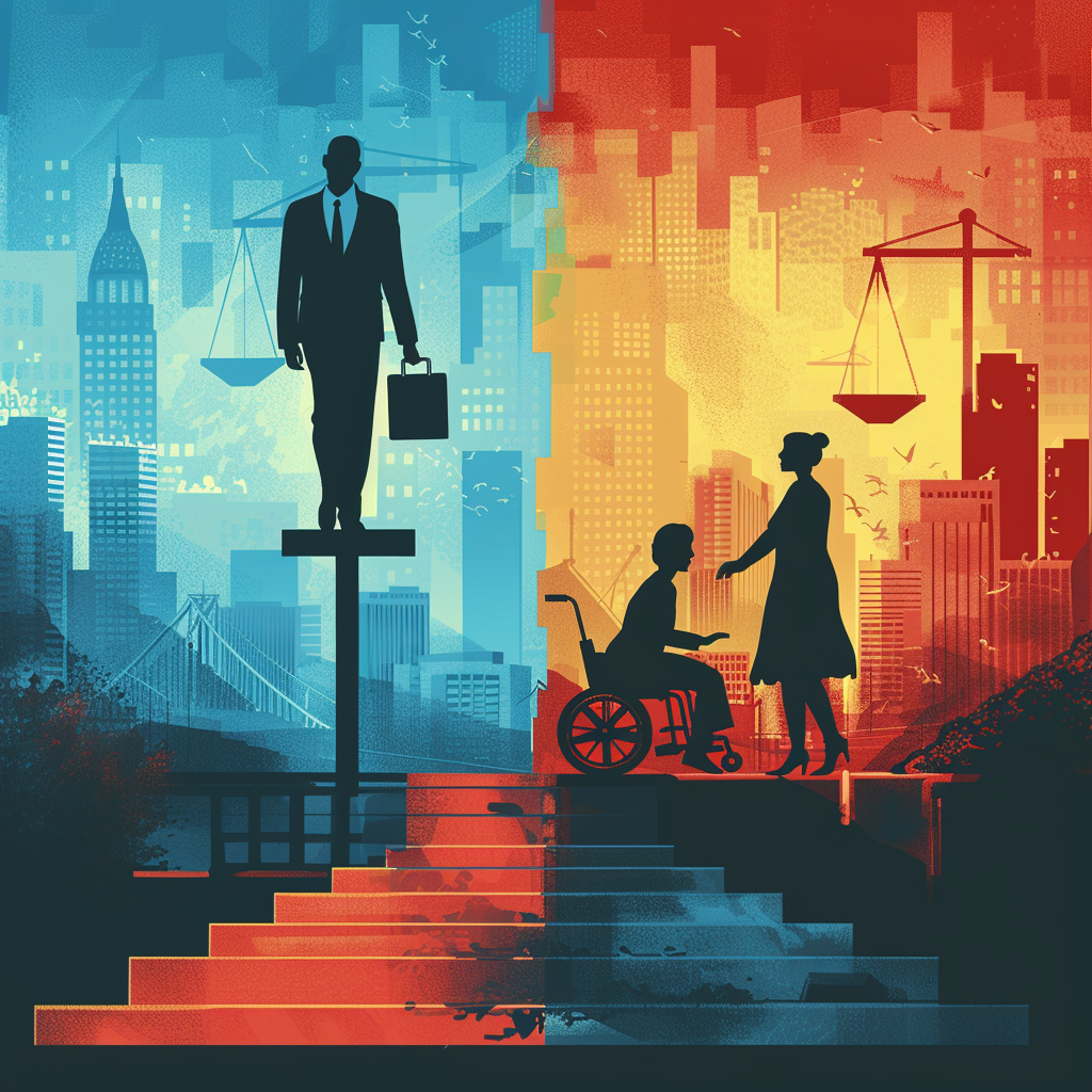 a man and woman standing on a staircase with a child in a wheelchair, demonstrating the difference between a personal injury claim and a disability claim