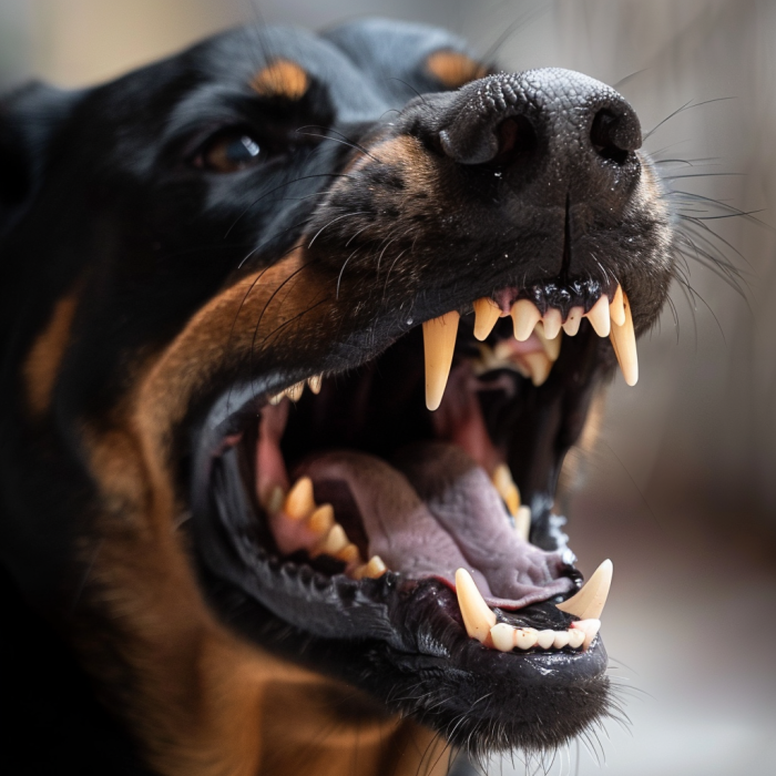 A snarling dog.