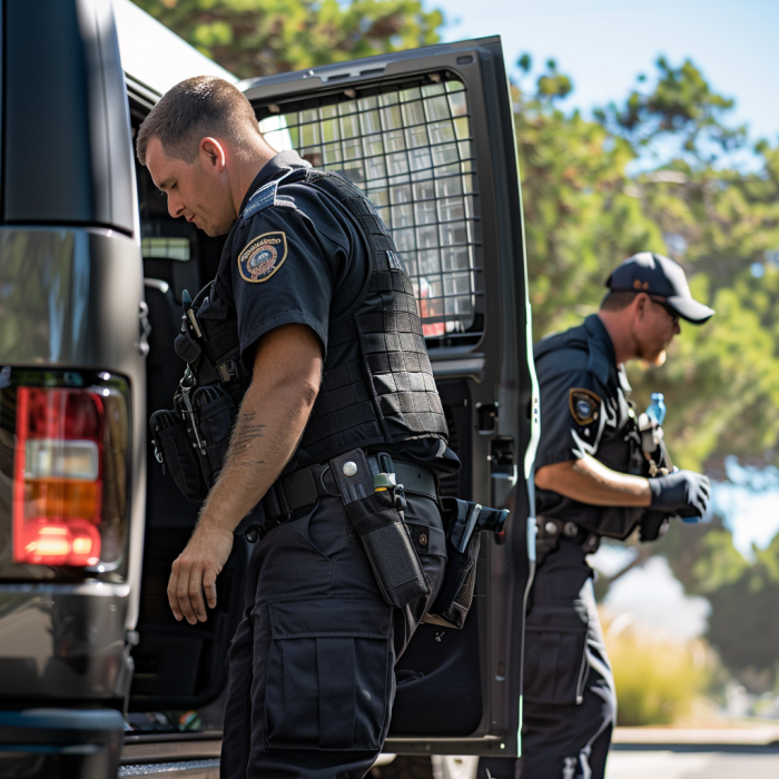 Animal control personnel exiting their vehicle.