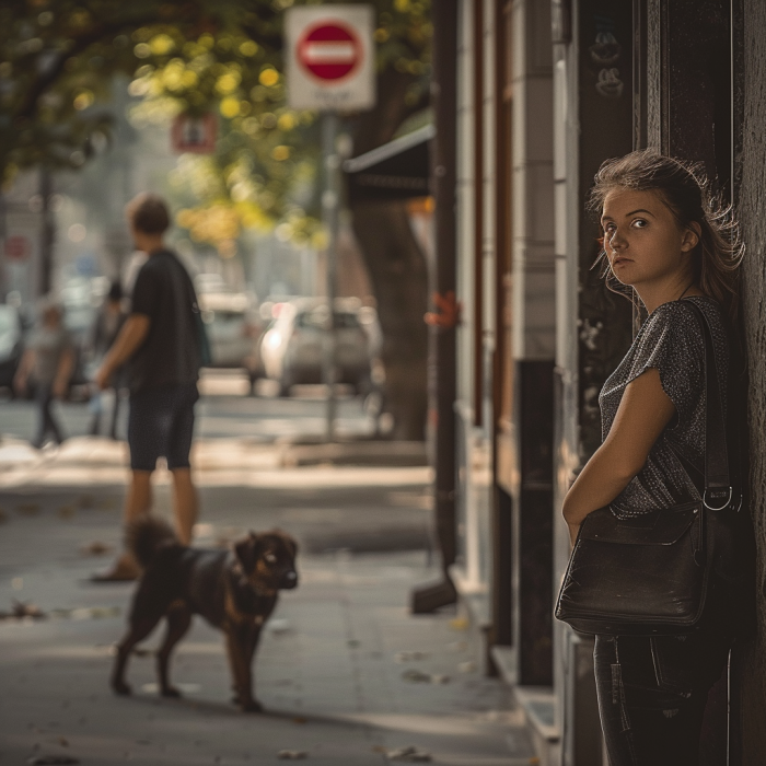 A woman fearful of dogs.