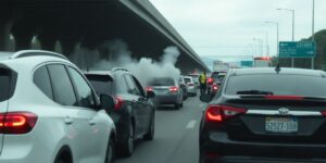 Traffic jam on I-20 due to car accident.